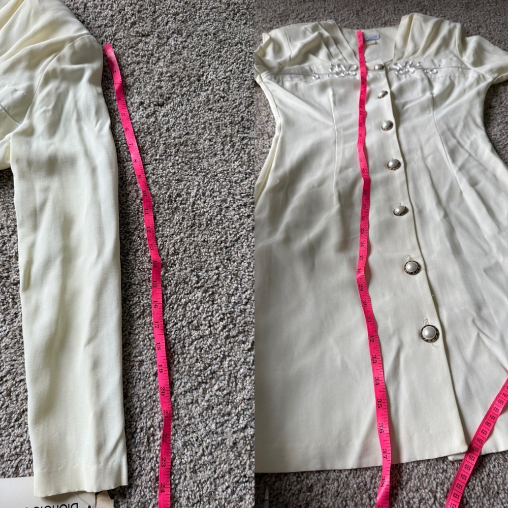 NWT Vintage 90’s ivory Mini Dress Coquette retro Pearl Soutache Sz M/ L - Picture 7 of 8